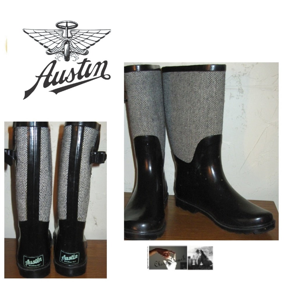 Austin Black Houndstooth Rain Boots Size 9